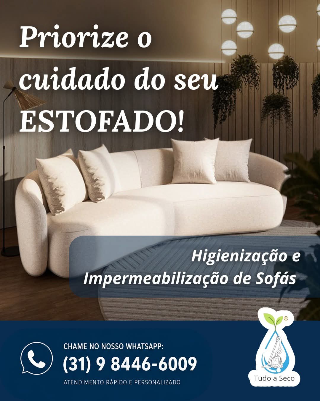 Higienização de sofá em Betim pela Tudo a Seco Higienizações